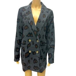 Strut and Bolt Charcoal Leopard Animal Print Long Blazer Jacket Womens Medium